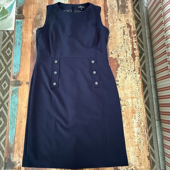 Tahari Arthur S. Levine Navy Blue Sleeveless Fully Lined Dress Size 12 - Picture 1 of 10